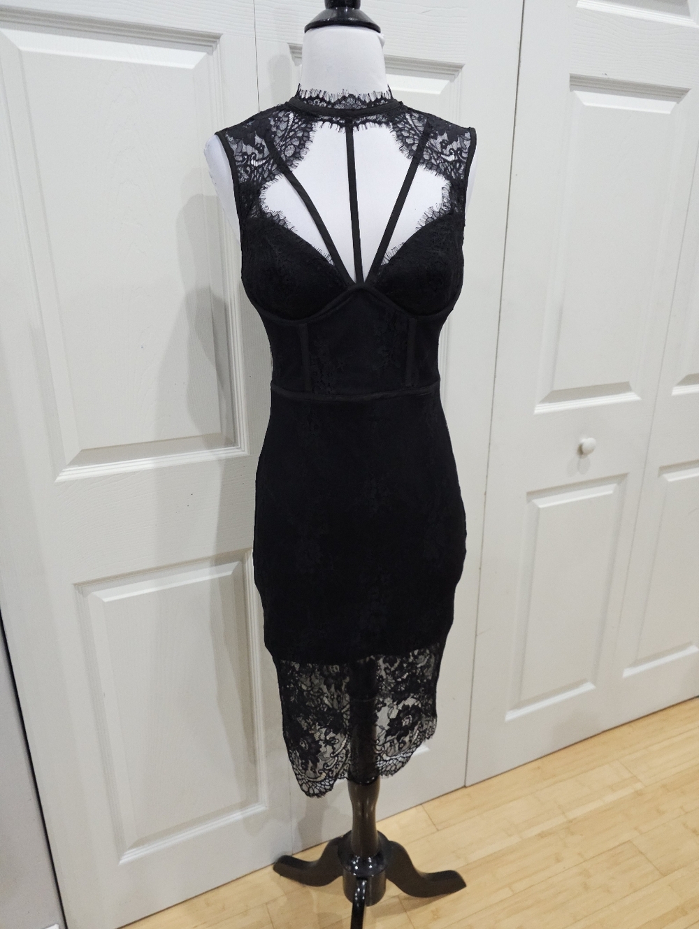 Vintage Y2K Goth Witchy Sexy Bebe Strappy Lace Corset Little Black Dress 00 XXS - Picture 3 of 16